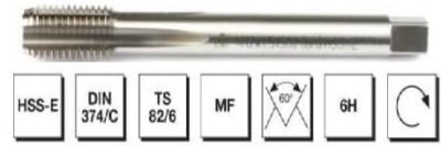 HSS - E DIN 374-C Metrik İnce Vidalı Düz Kanallı Makina Kılavuzu